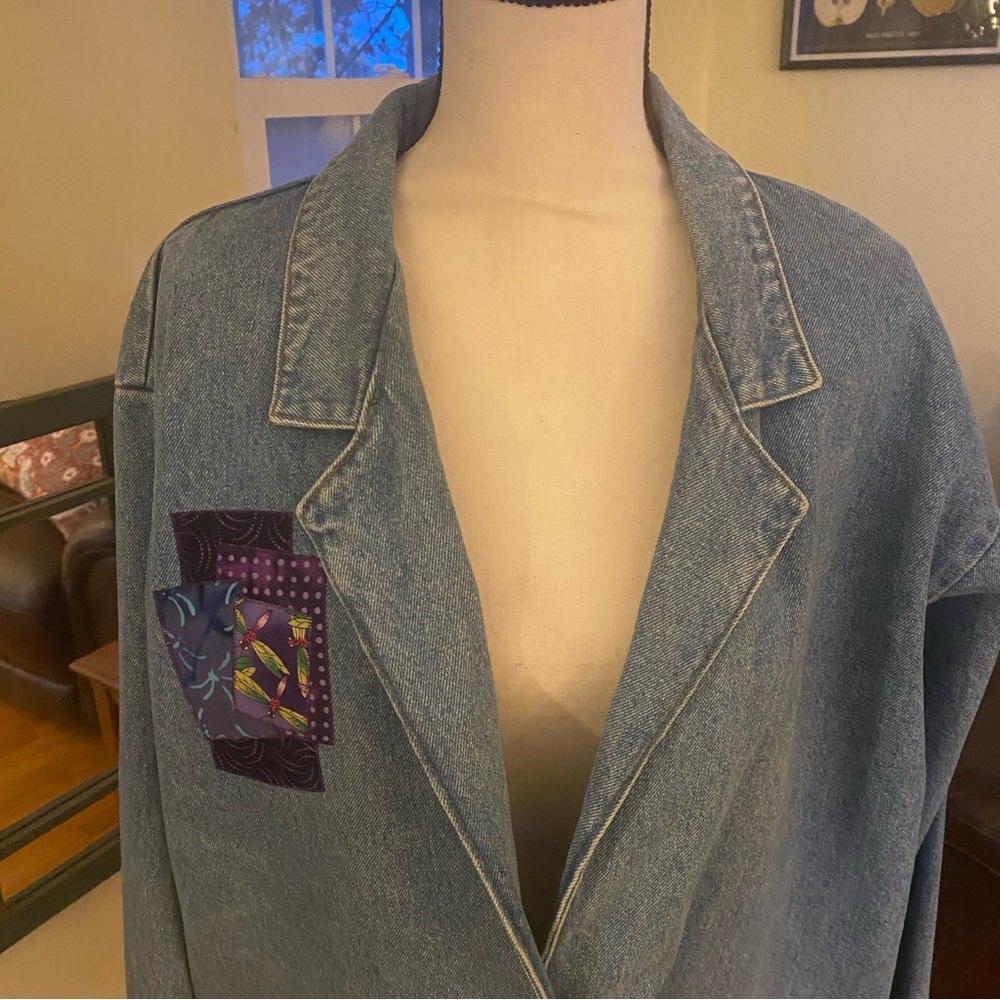 Vintage 90s Arrietty Patchwork Denim Medium Wash Blazer Jacket Womens Sz: Large - Picture 2 of 12